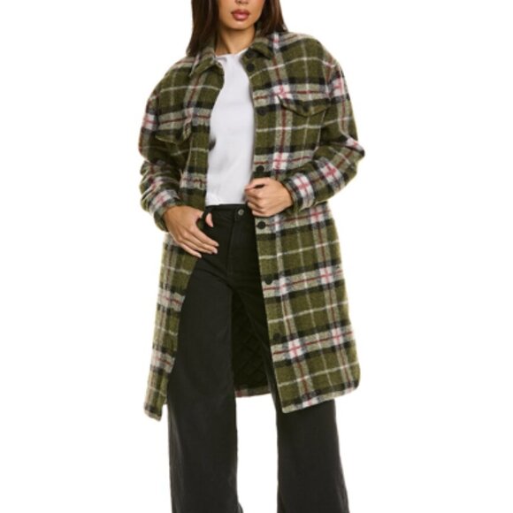 AllSaints Tia Wool Coat Green Check Plaid Shirt Jacket - Picture 1 of 15